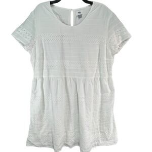 Old Navy Dress Womens XXL White Eyelet Embroidered Swing Resort Boho Cottagecore